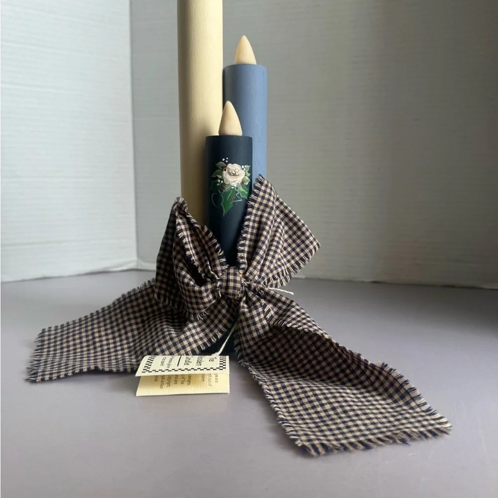 Wood Triple Taper Candle Hand Painted